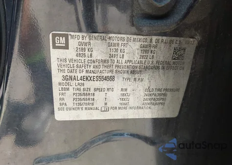 2014 Chevrolet Captiva Sport Ltz z USA, uszkodzony, nr VIN 3GNAL4EKXES554568